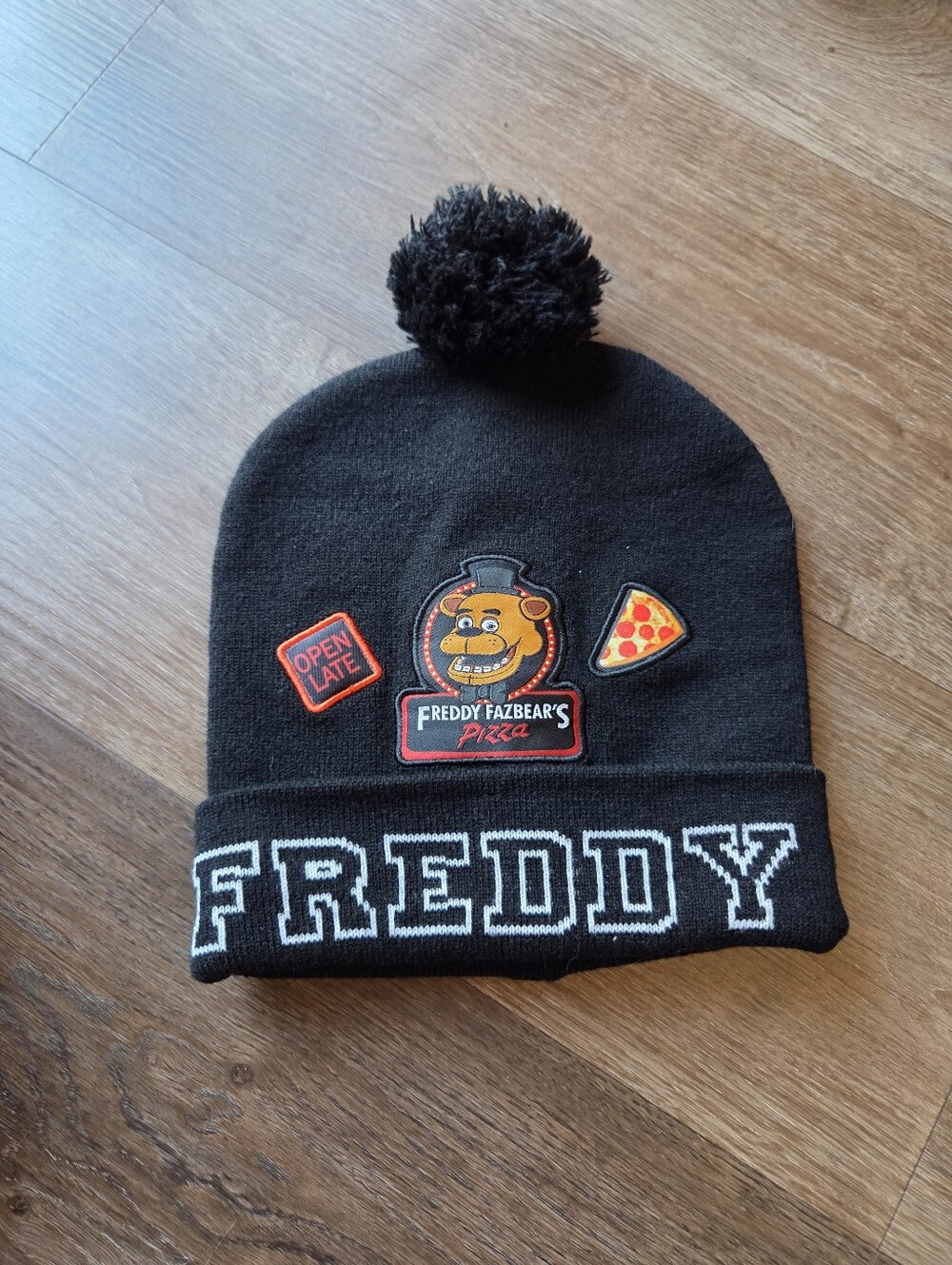 FNAF Freddy Fazbear's Pizza Beanie Hat with patches OS. No major flaws noted